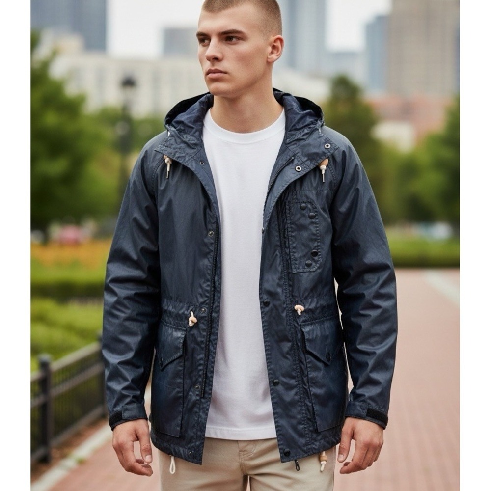 Wallace & Barnes J Crew Naval Anorak Mens M Navy Hooded Rain Jacket Preppy C1186